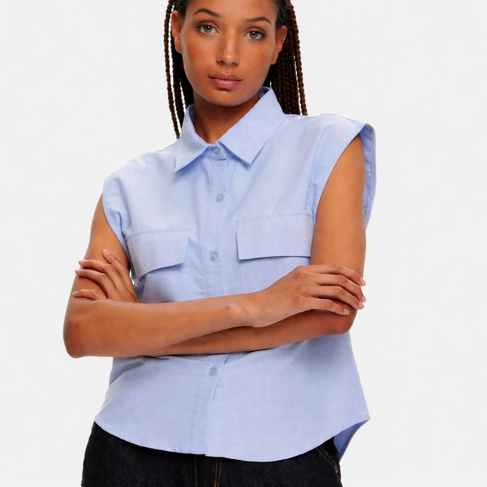 Nwt Kuwalla Light Blue Cotton Sleeveless Oxford Button-Up Shirt Streetwear Chic
